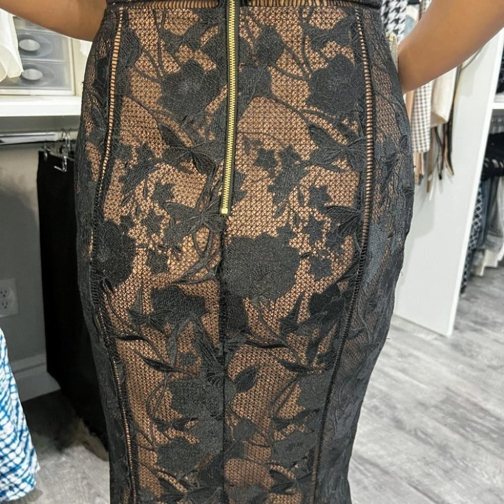 Marchesa Notte Black Guipure Lace Trumpet Midi Dress $895 - Picture 10 of 14